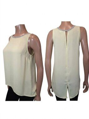 SMART SET Sheer Chiffon Sleeveless Split Rounded Hem Top Yellow Size Medium